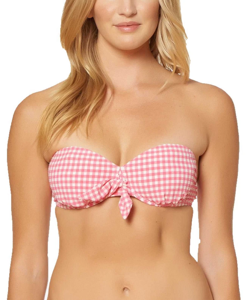 Traje de baño top bikini bandeau estampado con aros Jessica Simpson para mujer (rosa, L) Foto 1 de 1