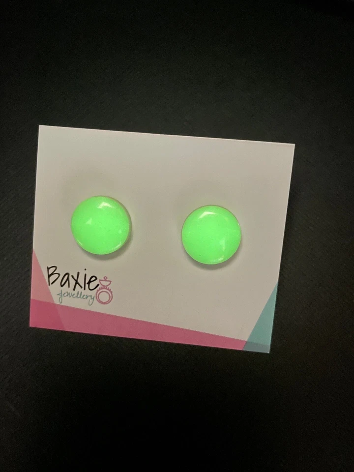 Handmade Resin Stud Earrings Glow In The Dark Circle, Halloween, Surgical Steel - image 1 of 1