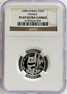 1990 PLATINUM CHINA 25 YUAN PANDA 1/4 OZ PROOF COIN NGC PF 69 UC - Picture 1 of 2