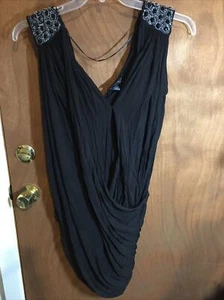 Abito da sera donna, FRENCH CONNECTION, nero, perline, strati stile avvolgente, b57 - Foto 1 di 9