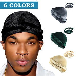 Velvet Turban for Men Turban Durag Headband Head Scarf Satin Bonnet - Picture 1 of 17