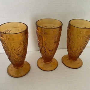 3 Vintage Bernstein Indiana Sandwich Glas Gänseblümchen Fuß Eis Tee Becher - Bild 1 von 5