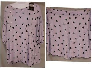 Disney Purple Black  Pajama Set Short Sleeve Shorts Minnie Mouse Large  50" BUST