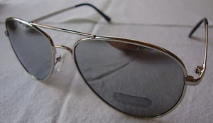 Aviator Mirrored Sunglasses Silver Metal Frame Metallic Silver Lens Womens Mens - Picture 1 of 5