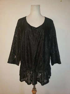 LANE BRYANT SZ 22/24 LACY TOP BLACK LINED ELASTIC WAIST 3/4 SLEEVES 2727 - Photo 1/3