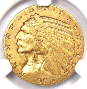 1909-S Indian Gold Half Eagle $5 Coin - NGC AU55 - Rare San Francisco Date! - Picture 1 of 5