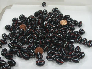Two Pounds India Handmade Oval (14mm x 19mm) Black Lined Glass Beads (TLO-4) ⭐ - Picture 1 of 13