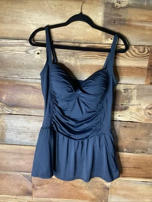 Traje de baño Rose Marie Reid talla grande XXL acanalado retro 1 pieza falda estilo negro Foto 1 de 4