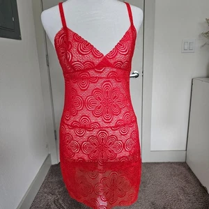 Josie Natori Red Lace Slip Dress Women’s Size S Floral Sheer Stretch Lingerie - Picture 1 of 10