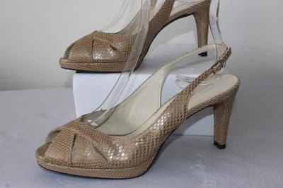 Stuart Weitzman Russell & Bromley Beige Leather Peep Toe Slingback Heels UK 7 - Image 1 of 4