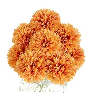 Flores artificiais, 12 peças flores falsas seda artificial crisântemo laranja - Imagem 1 de 4