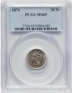 1876 3CN PCGS MS65 Three Cent Nickel 05866180 - Picture 1 of 2