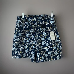 Time & True Damengröße Large 12 marineblau geblümt Shorts mit Bindegürtel neu mit Etikett - Bild 1 von 9