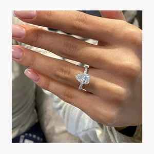 2.30Ct Diamond Ring for Women in Pear Cut IGI Certified Lab Grown 14k White Gold - Picture 1 of 13