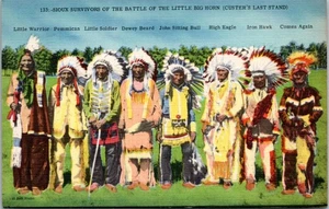 Postal de lino publicada Sioux Survivors of Battle of Little Big Horn Montana - 1950 - Imagen 1 de 2