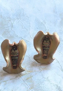 Retro 1980s Walk Like An Egyptian Revival Statement King Tut Gold Clay Earrings - Picture 1 of 3