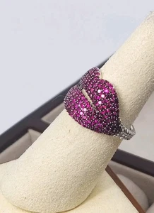 APM Monaco lila CZ Steine Cocktail Ring 925 Silber Kristall Lippen, Kussform 7 - Bild 1 von 24