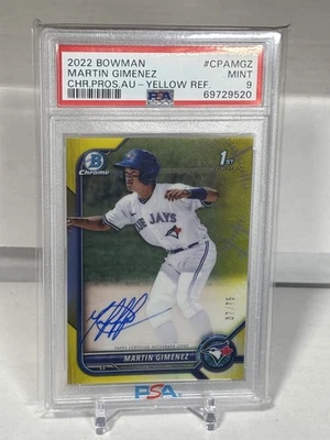 2022 BOWMAN MARTIN GIMENEZ CHROME PROSPECT AUTO YELLOW REFRACTOR /75 PSA 9 - Image 1 of 2