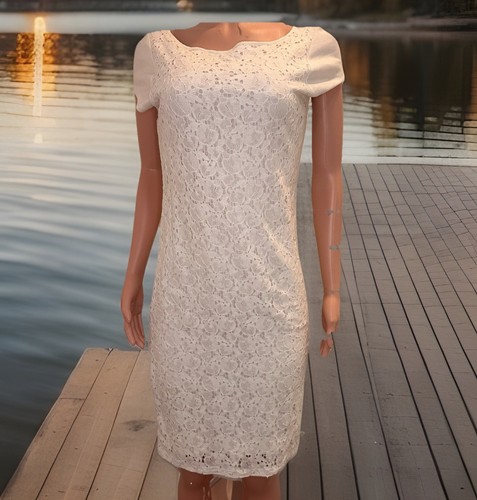 OFF WHITE Abito maglietta Lauren Ralph Lauren con pizzo davanti bianco sporco donna taglia M