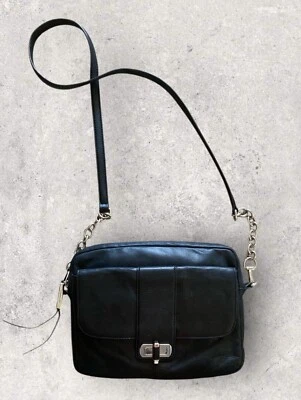 B. Makowsky Shoulder/Crossbody Bag Black Pebbled Genuine Leather Medium Size Wit - Image 1 of 4