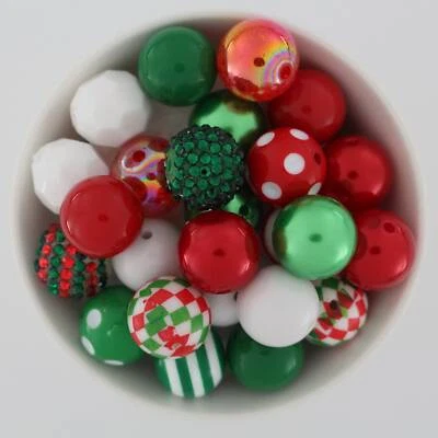 Chunky 20mm Bubblegum Beads Christmas Mix,  for Pens DIY, Red Green and White - Image 1 of 4