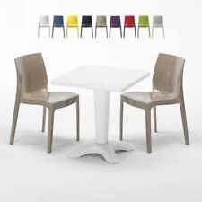 Table Carrée Blanche 70x70cm Avec 2 Chaises Colorées Grand Soleil Set Bar Café I