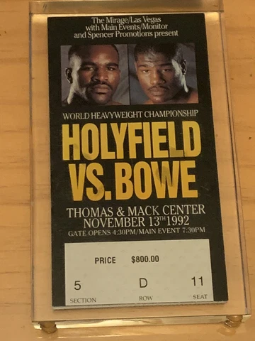 (2) 1992 Riddick Bowe, Evander Holyfield Boxing Ticket Stubs Slabbed In Lucite Cover