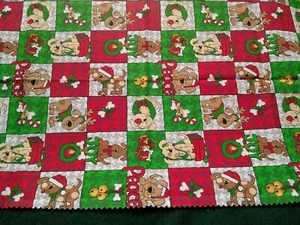 Fabric Cranston "Pups for Peace" Pups in 2" Red Green Squares w/Peace Joy $3.25 - Picture 1 of 4