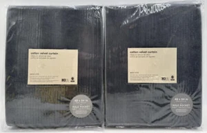 West Elm Cotton Velvet Curtain Drape (2) ~ 48 x 84 ~ Stormy Blue - Picture 1 of 2