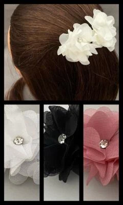 NEW LOVELY BARRETTE CHIFFON PETALS CLEAR CRYSTALS FREE USA SHIPPING - Image 1 of 4
