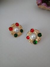 Fashion Vintage Retro Style Enameled  Earrings Stud Jewelry Pearl Ruby Turquoise