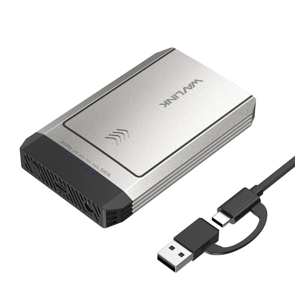 Caja de disco duro SSD M2 NVMe doble bahía USB C 10Gbps SSD estuche clonado sin conexión Foto 1 de 4