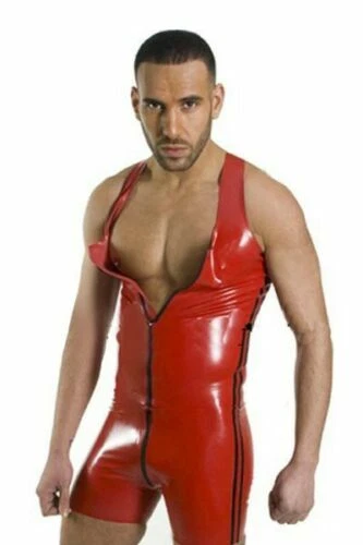 Sexy Gay Red Wet PVC Look Rubber Stag Catsuit Party Fetish Bondage Xmas - Image 1 of 1