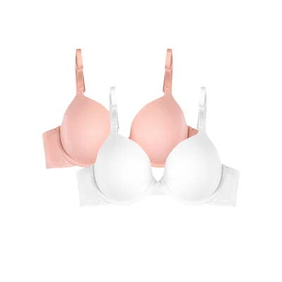 Fruit of the Loom T-Shirt Bra Women's Size 36DDD White/Pink Cotton 2-Pack - Image 1 of 4