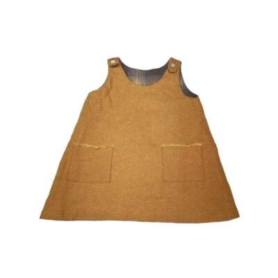 Xadrez azul marrom laranja feito à mão reversível criança Pinafore criança 3 a 4 - Imagem 1 de 4