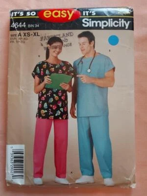 Simplicity 4644 Misses'/Men's/Teen's Medical Scrubs Pattern Size XS-XL - Image 1 of 2