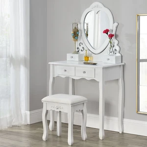 Schminktisch Frisiertisch Kosmetiktisch Hocker Spiegel weiß Juskys® - Bild 1 von 7