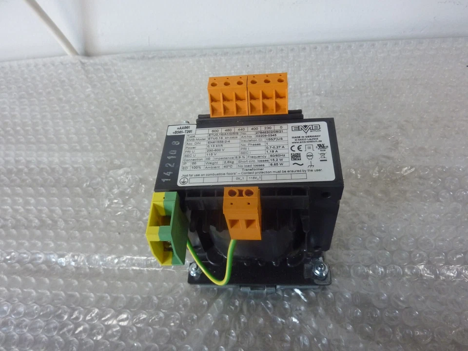 EMB  0,13kVA ETU0,16BP33529 Transformer 230-460V 0.7-0.27A 50/60Hz 08/21 (23603) - Image 1 of 4