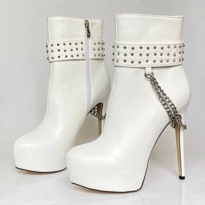 Mujeres Botas al Tobillo con Plataforma Cremallera Tacones de Aguja Punta Redonda Negras Zapatos de Club Foto 1 de 4