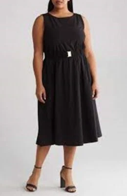 NWT Calvin Klein Black Commuter Sleeveless Belted Midi Dress Size 22W - Image 1 of 4