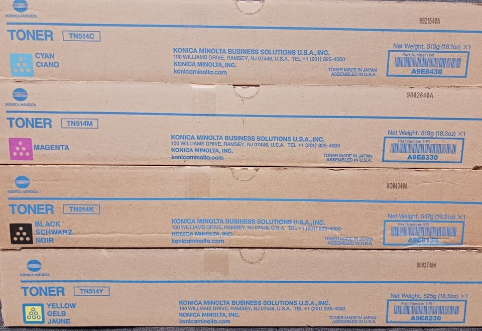 Cartucho de tóner Konica Minolta GENUINO 514CYMK TN-514Y TN-514M, TN-514C, TN-514K Foto 1 de 1
