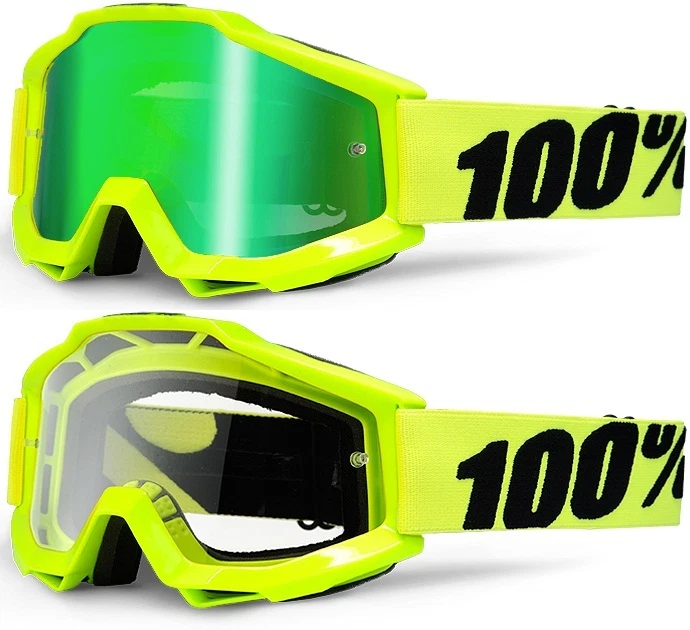 100% Percent Accuri MX Gafas De Motocross Fluorescentes Amarillo / Verde Espejo - Imagen 1 de 1