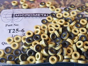5 Pcs T25-6 Micrometal Toroid Yellow 0.25" Dia Ham Radio   3g   CK26 - Picture 1 of 1