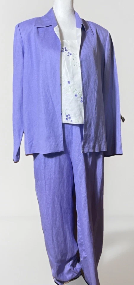 Jessica Howard 90s 3 Piezas Pantalón Traje Conjunto Lila Floral Mezcla Lino Talla 14 De Colección Foto 1 de 4