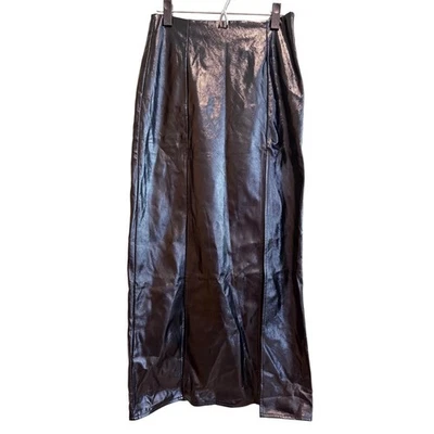 Topshop Skirt Womens Size US 4 Black Midi Faux Leather Double Slit - Image 1 of 4