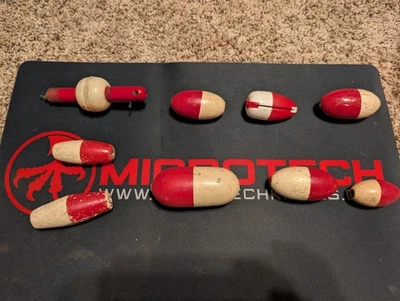 Red/White Antique Vintage Fishing Bobbers Lot In Combined Shipping Wood& Plastic - Image 1 of 4