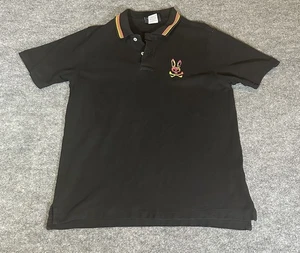 Psycho Bunny Men’s Black Size 6 Large Polo Shirt Rainbow Gradient Piqué - Picture 1 of 7