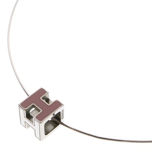 HERMÈS HERMES Hermes H Cubo Collana Ciondolo Argento x Rosa Ottima