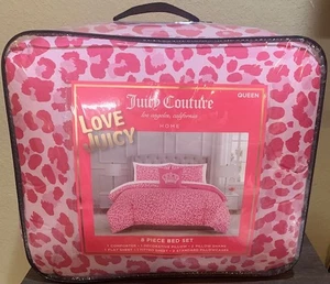 Juicy Couture Pink Leopard 8pc QUEEN Bed Set Comforter,Shams,Sheets &Deco Pillow - Picture 1 of 5