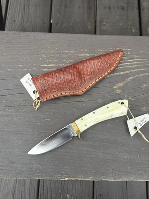 Morgan Custom Handmade Drop Point Fixed Blade Bone Handle 440c File Work Sheath - Image 1 of 4